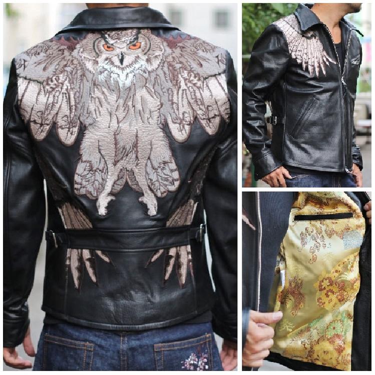 楽天市場】花旅楽団 梟 ふくろう刺繍レザーライダース SLRJ-008/和柄