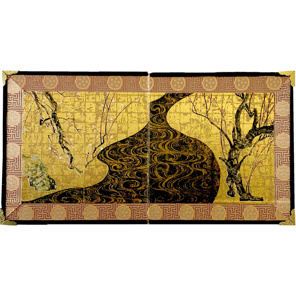 楽天市場】ミニ屏風 大覚寺牡丹図(だいかくじ ぼたんず)名画屏風小 二