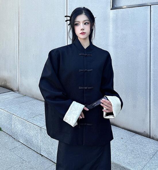 楽天市場】チャイナ ジャケット アウター ジャンパー 長袖 黒 ブラック