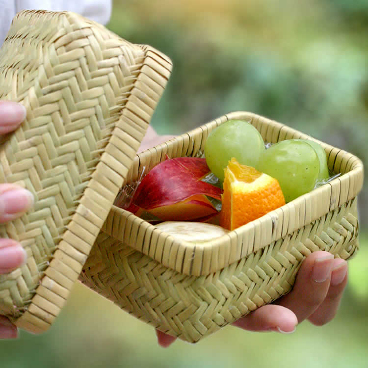 鳥越すず竹細工】蓋つき竹かご（弁当箱・中小サイズ2個セット） 岩手県