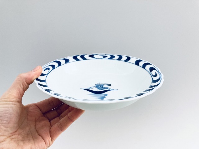 大砲船桔梗渕スープ皿 しん窯青花