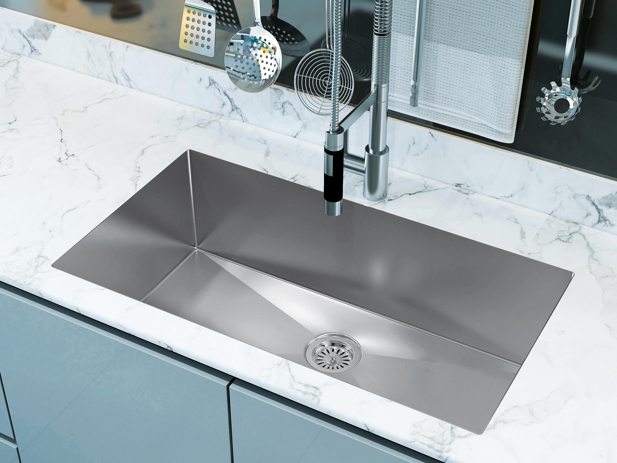 32 inch Flush Mount Large Single Bowl Stainless Steel Sink – Sink