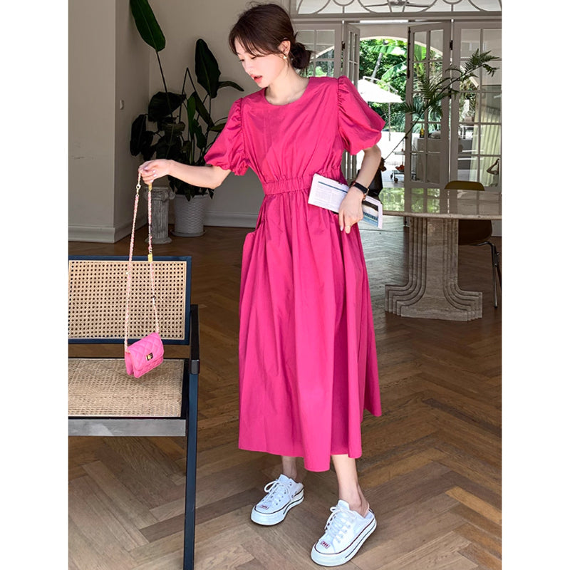 バックウエストカットワンピース（ピンク）春/夏 さりげない肌見せデザイン