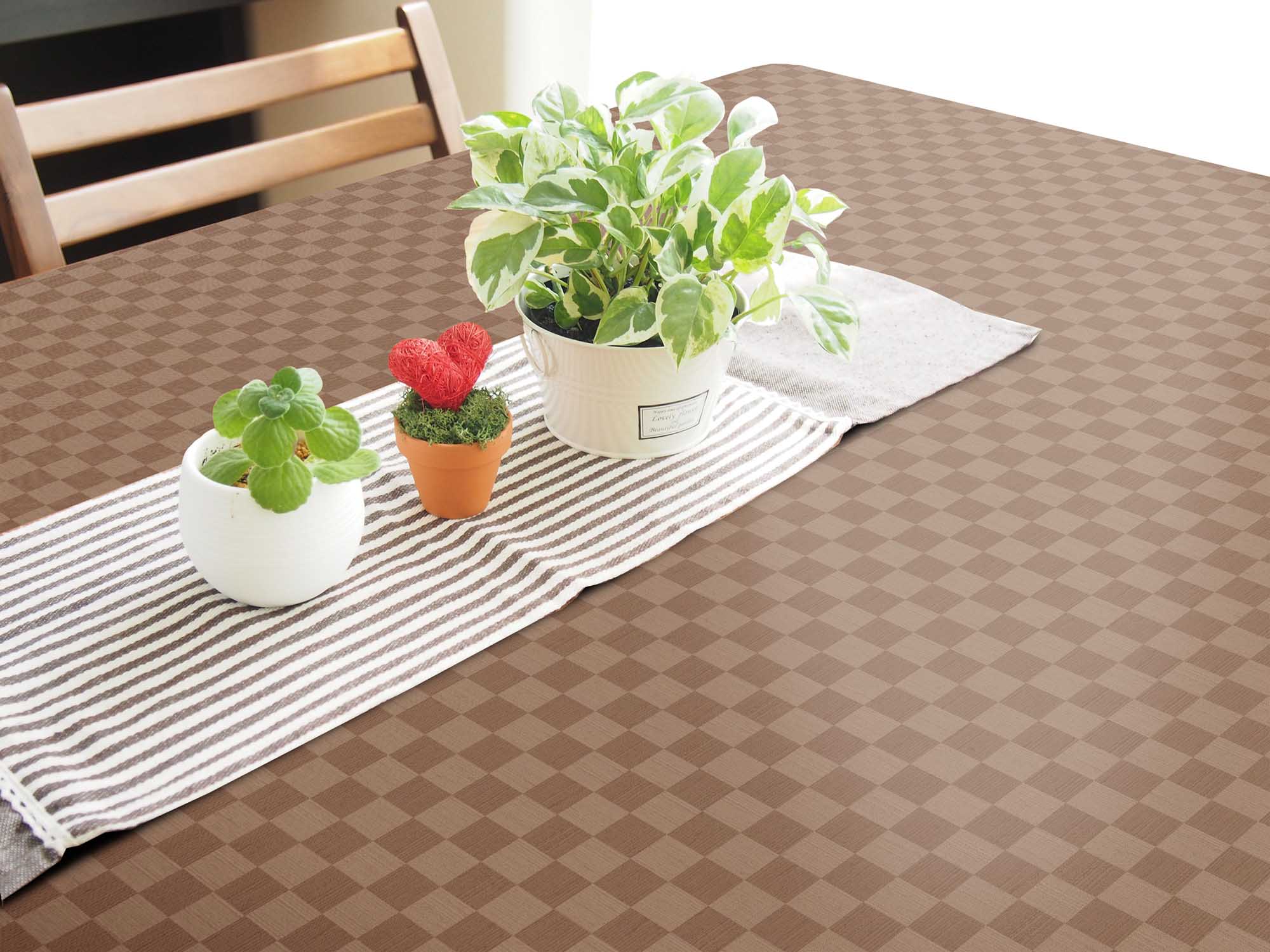 テーブルクロス チェッカー ブラウン （幅 約120cm×長さ10cm