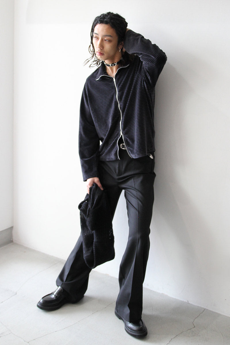 OUR LEGACY | SHRUNKEN FULLZIP POLO / PHANTOM STRIPE VELOUR