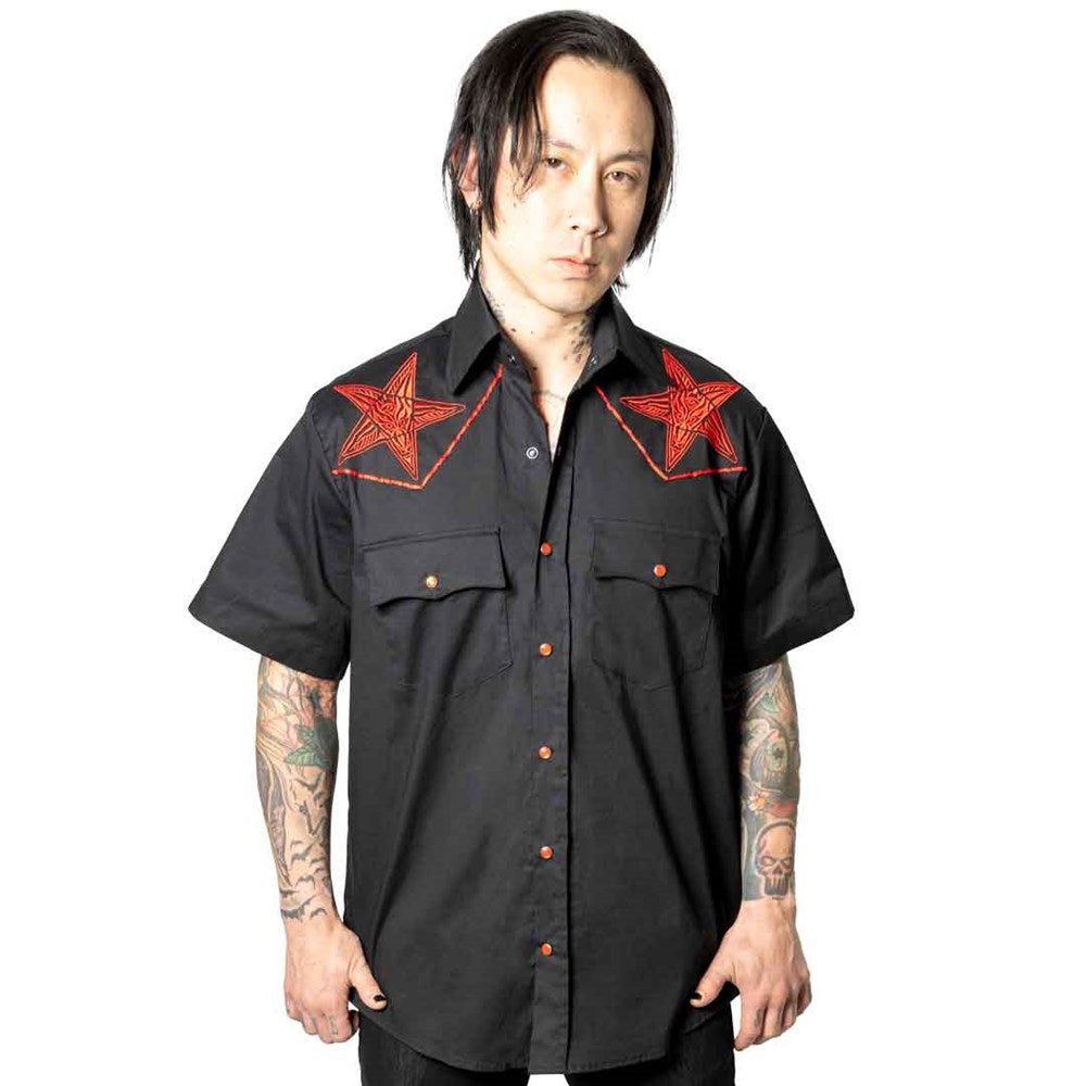 Hellbilly Baphomet Western Shirt Red