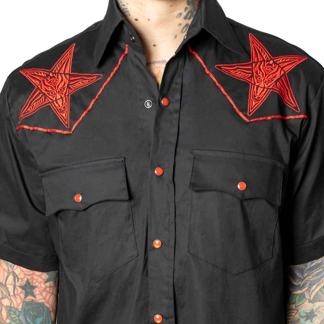 Hellbilly Baphomet Western Shirt Red