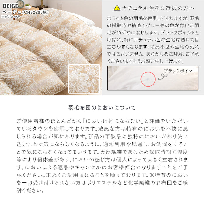 羽毛布団 シングル ハンガリーホワイトダック93％ 400DP 洗える ランド