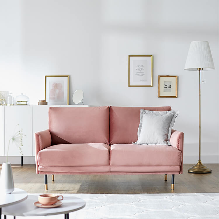 ピンクファブリック2人掛けソファ 匿名発送ピンクファブリックソファ 2