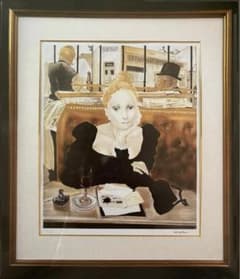 □希少・格安□藤田嗣治 「カフェ」 石版画 スタンプサインと印譜入 真