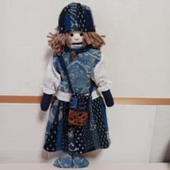 古布リメイク～古布型染め雪ん子絣藍染古布人形山葡萄バック - メルカリ