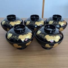 蓋付き吸い物椀 会津塗 蒔絵 金彩 ぶどう 漆器椀 5 客 - メルカリ
