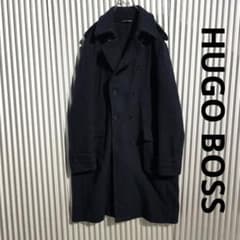 ヒューゴボス ダブルブレスト ロングコート ニット ワッフル ネイビー