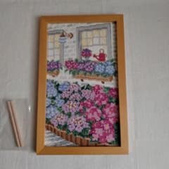 ホビーラホビーレ クロスステッチキット 「窓辺の紫陽花」完成品