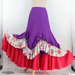 美品 フラメンコ衣装】パープル ファルダ ボランテ スカート フリル 紫