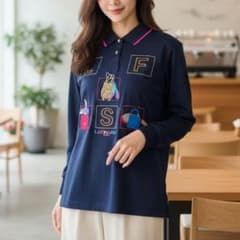 未使用級】レオナール レア刺繍 金ボタン 長袖 ポロシャツ ブラック L