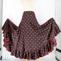 美品 フラメンコ衣装】ブラック＆レッド ドット スカート ドレス