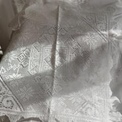 イギリスヴィンテージ ホワイトクロッシェ編みレース フリークロス