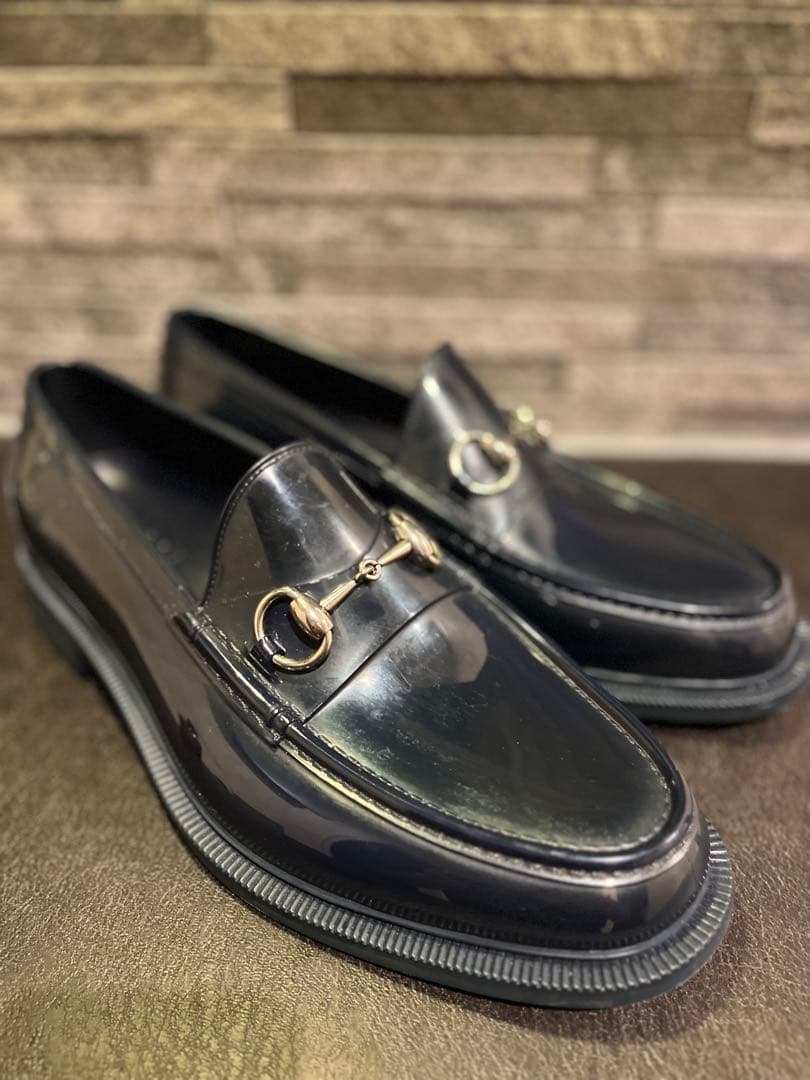 グッチ ホースビット ローファー レインシューズ 8 ネイビー