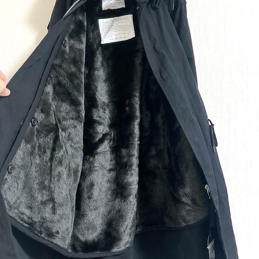 【未使用】ヒューストン　ブラック　モッズコート　ファー付きフード　L ロング丈