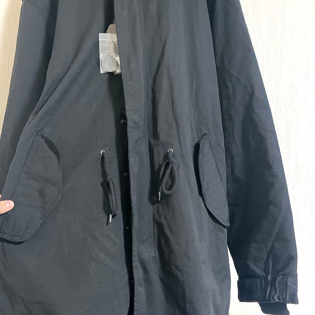 【未使用】ヒューストン　ブラック　モッズコート　ファー付きフード　L ロング丈