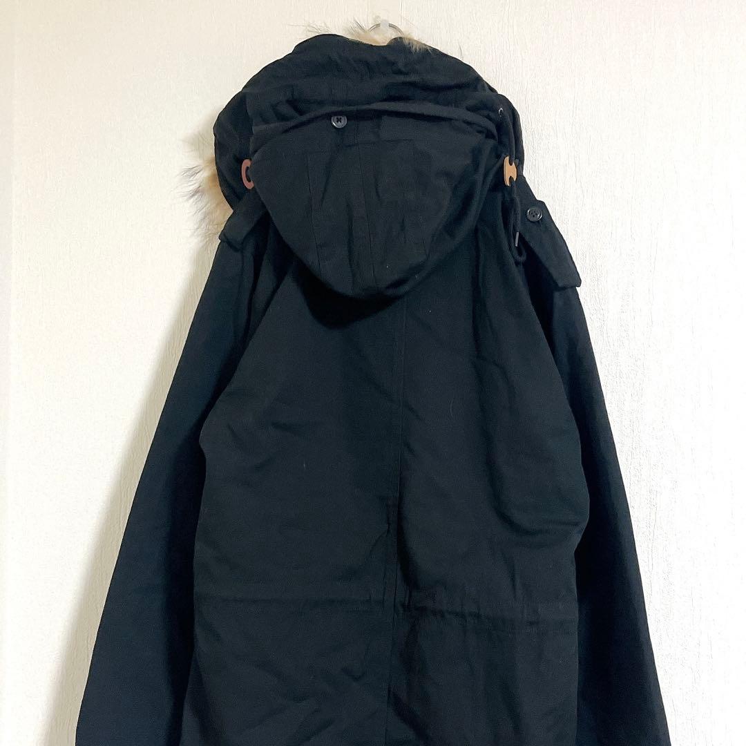 【未使用】ヒューストン　ブラック　モッズコート　ファー付きフード　L ロング丈