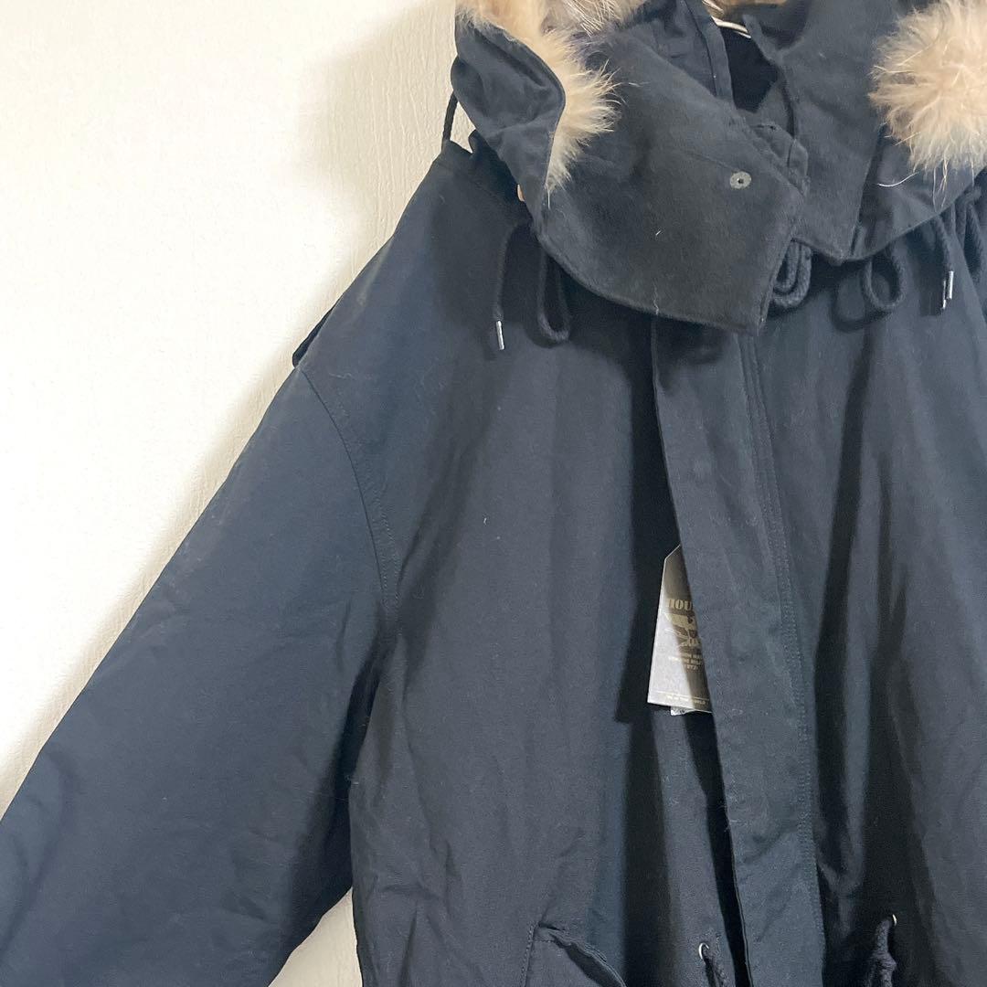 【未使用】ヒューストン　ブラック　モッズコート　ファー付きフード　L ロング丈