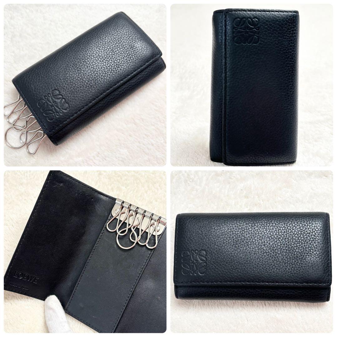 ロエベ メンズ キーケース ブラック ソフトグレインカーフ 6連