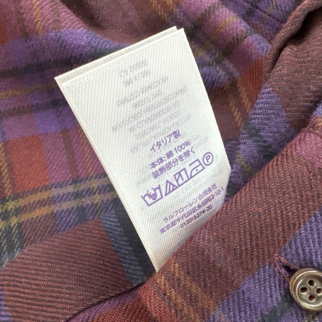 新品　ラルフローレン パープルレーベル　チェックシャツ　パープル　イタリア製　L