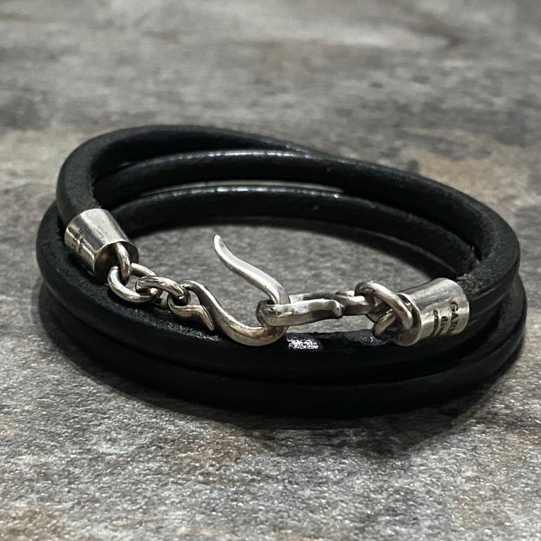 GARNI シルバー レザー 3連 ラップ コイル ブレスレット バングル