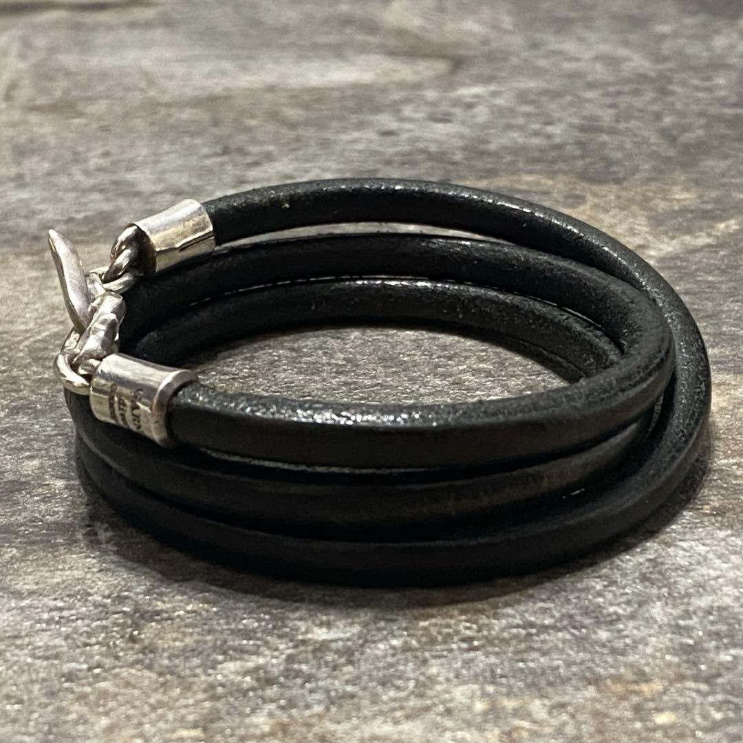 GARNI シルバー レザー 3連 ラップ コイル ブレスレット バングル