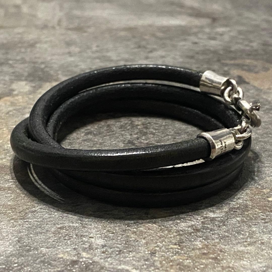 GARNI シルバー レザー 3連 ラップ コイル ブレスレット バングル