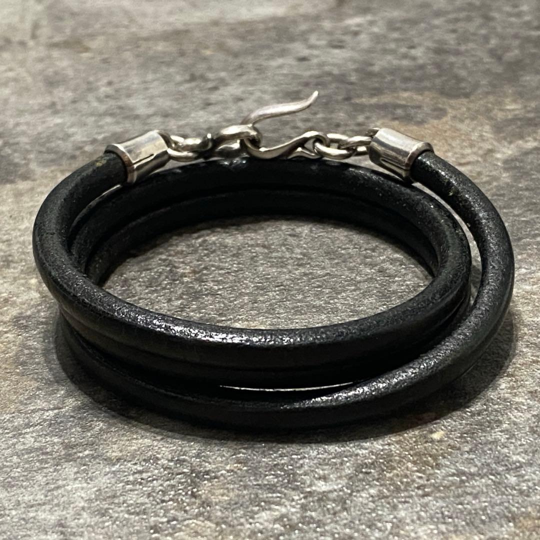 GARNI シルバー レザー 3連 ラップ コイル ブレスレット バングル