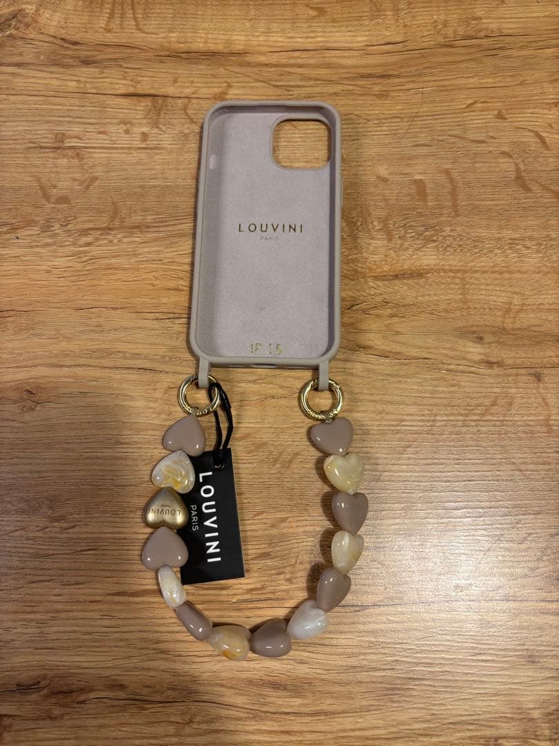 LOUVINI iPhone用ケース ベージュ ハートストラップ
