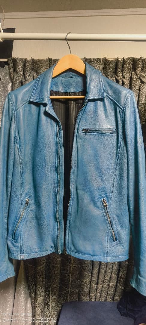 RIDEZ 青色 革ジャン　シープレザー　シングルライダースジャケット