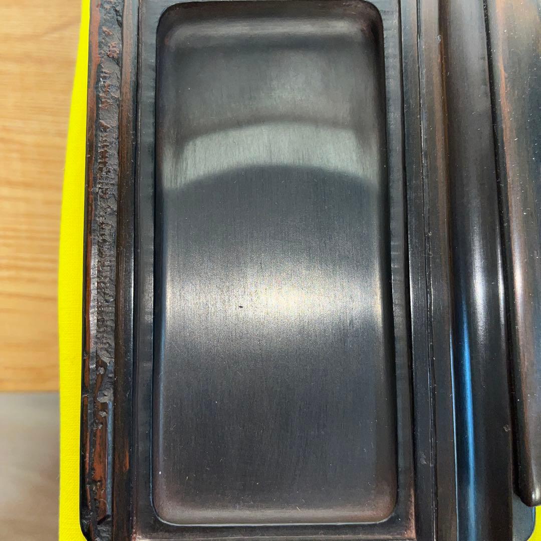 ⭕️赤間硯 共蓋付梅花彫刻硯 阿野硯製作所 龍泉作 美品 墨持ち良い