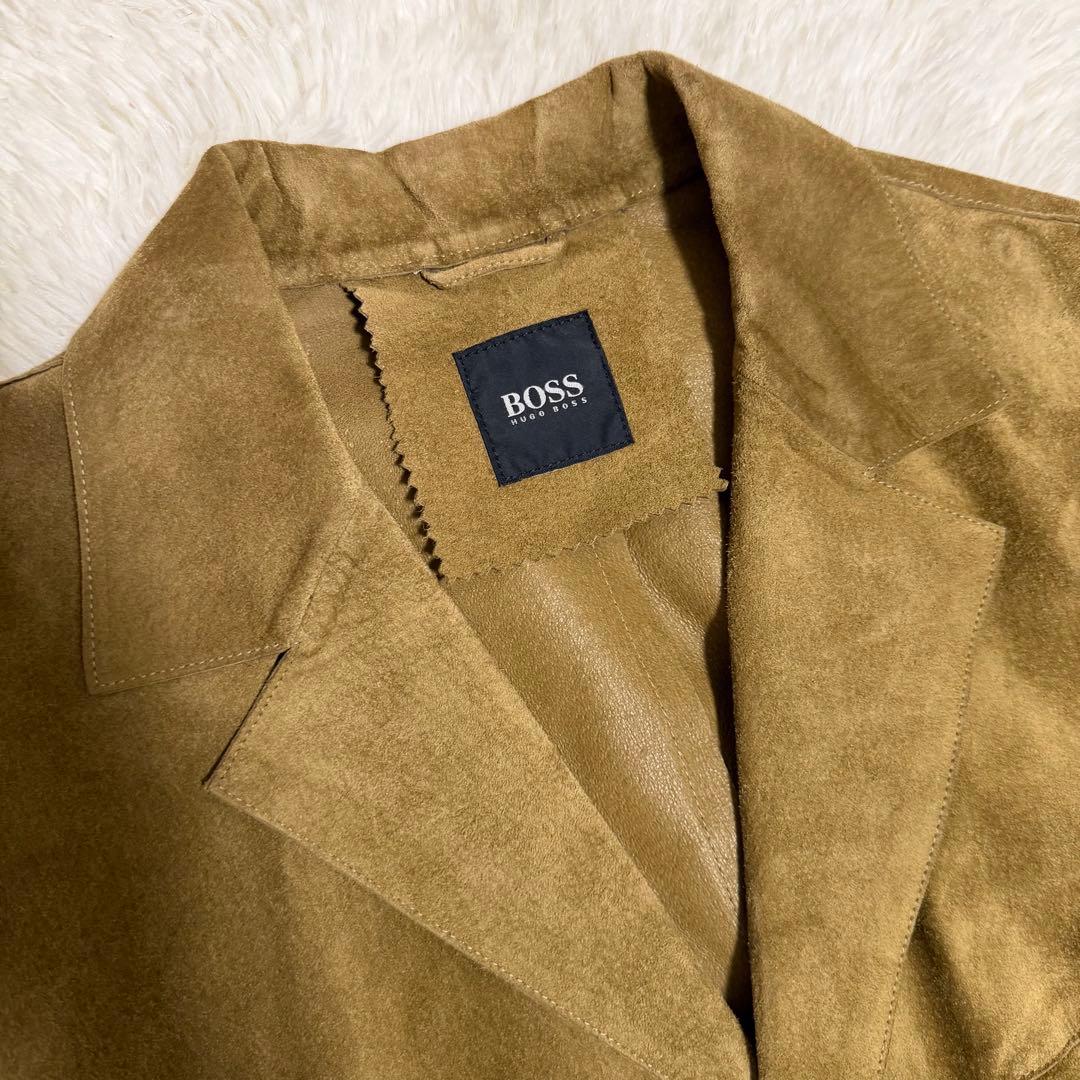 希少美品XLサイズ相当　ヒューゴボス　レザーチェスターコート　マキシ丈　ベージュ