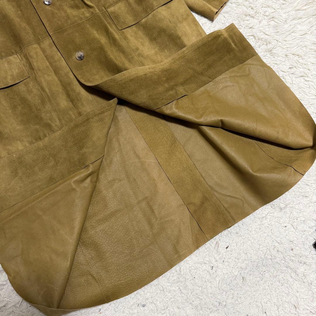 希少美品XLサイズ相当　ヒューゴボス　レザーチェスターコート　マキシ丈　ベージュ