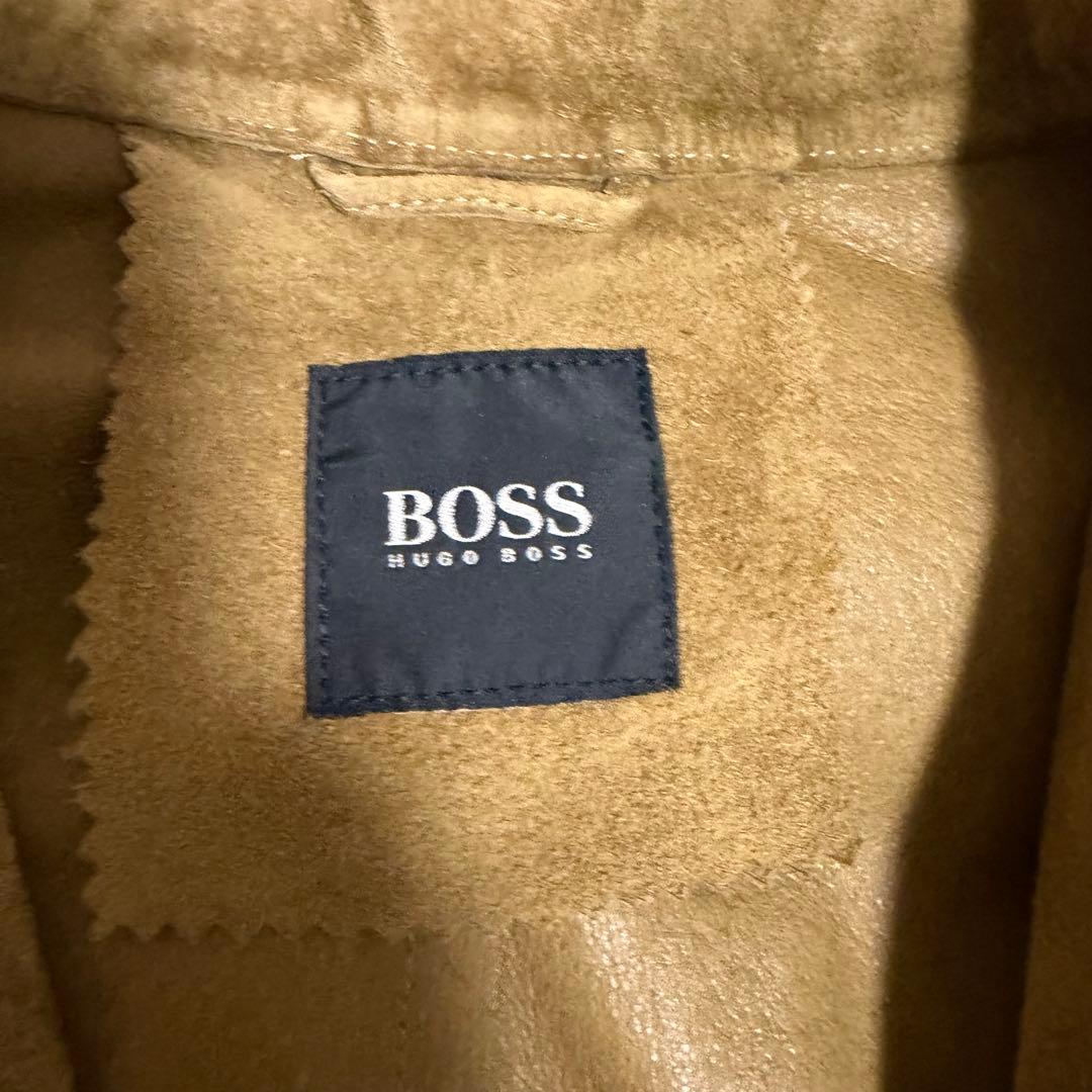 希少美品XLサイズ相当　ヒューゴボス　レザーチェスターコート　マキシ丈　ベージュ