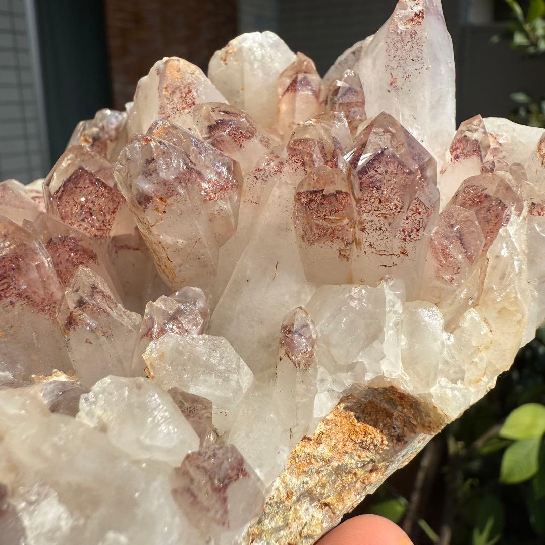 ストロベリーファントムクォーツクラスター　台座付き　ファイヤークォーツ　苺水晶⑤