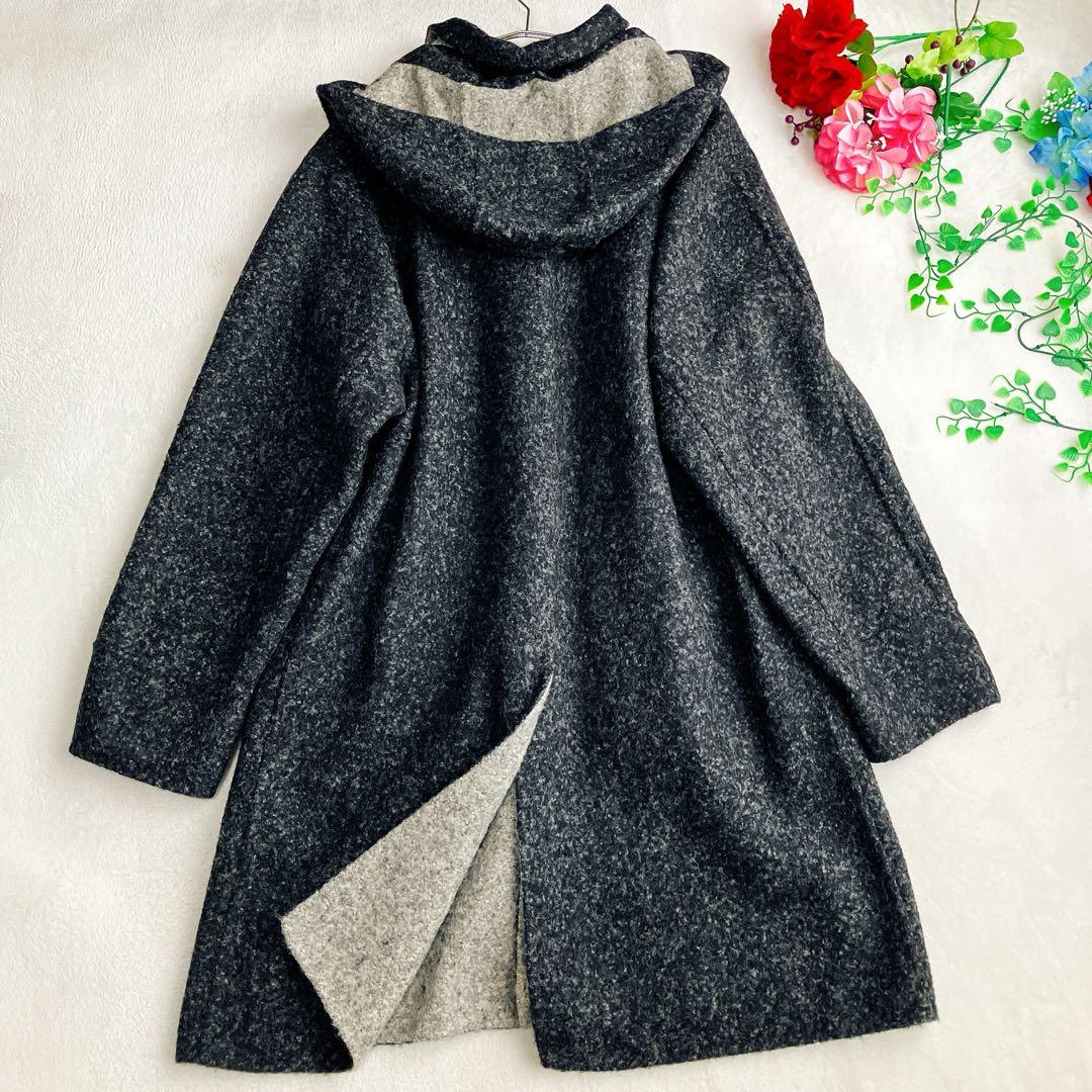 大きいサイズ/ミラショーン★アルパカ ダブルフェイスコート バイカラー フード付