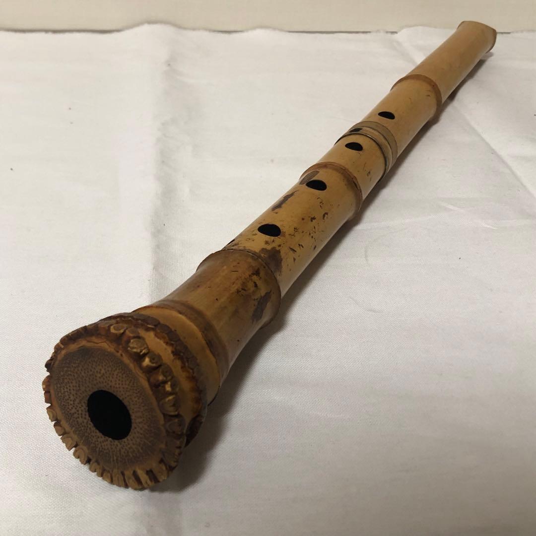 送料込★6孔★尺八 翠光 焼印 銘有 クラック無 2分割 約58cm 1尺9寸