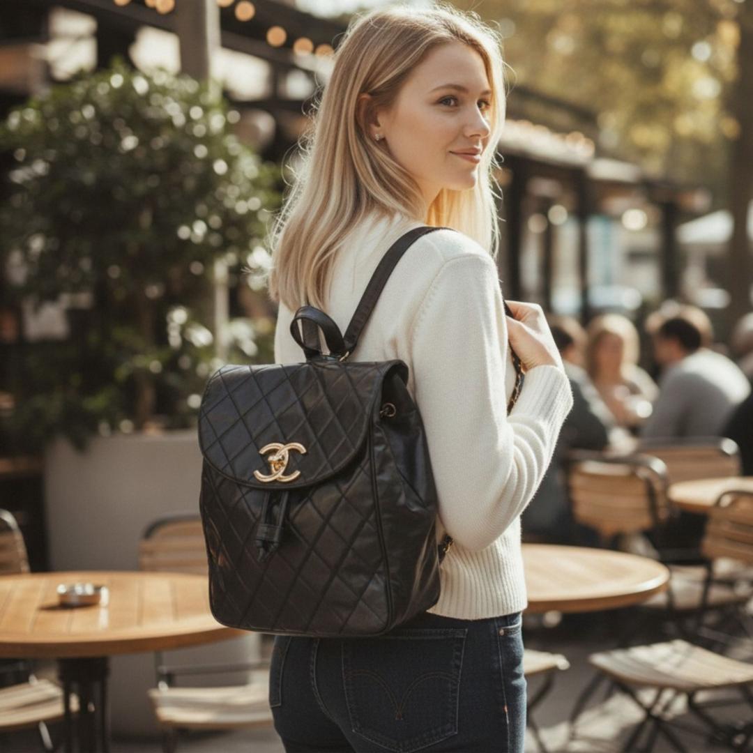 CHANEL シャネル マトラッセ デカココマーク バックパックリュック黒