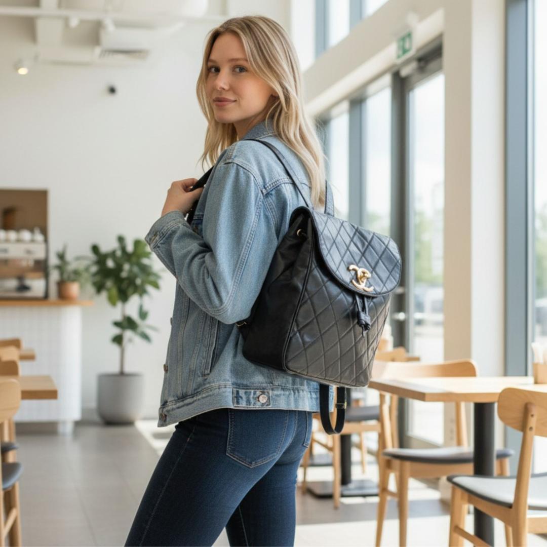 CHANEL シャネル マトラッセ デカココマーク バックパックリュック黒