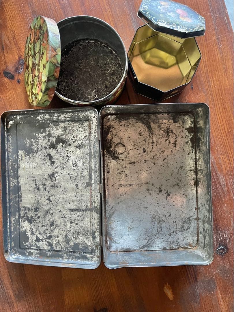 ◇フランス雑貨｜ティン缶セットブリキ缶お菓子箱ケースサビあり花柄