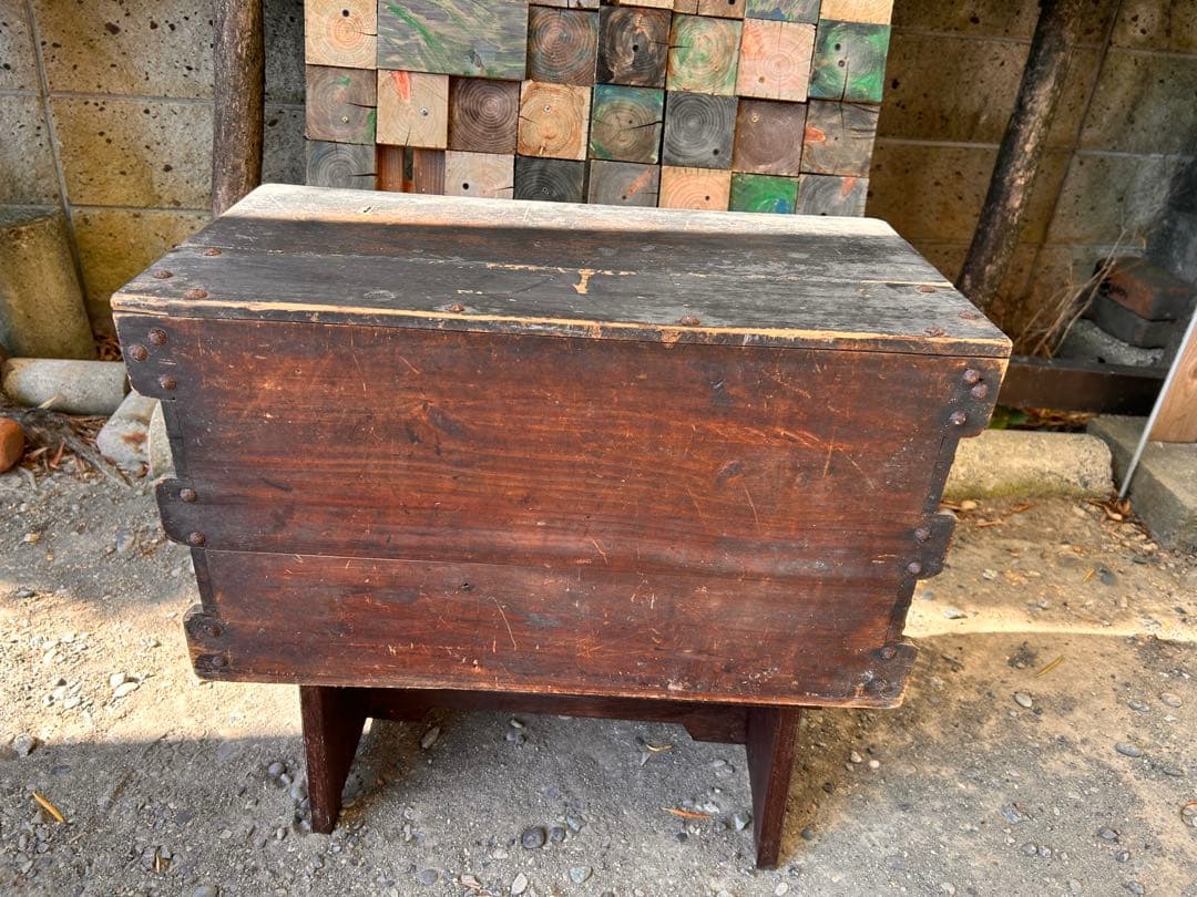 レトロ　木箱　ケース　蓋付収納　アンティーク　古道具