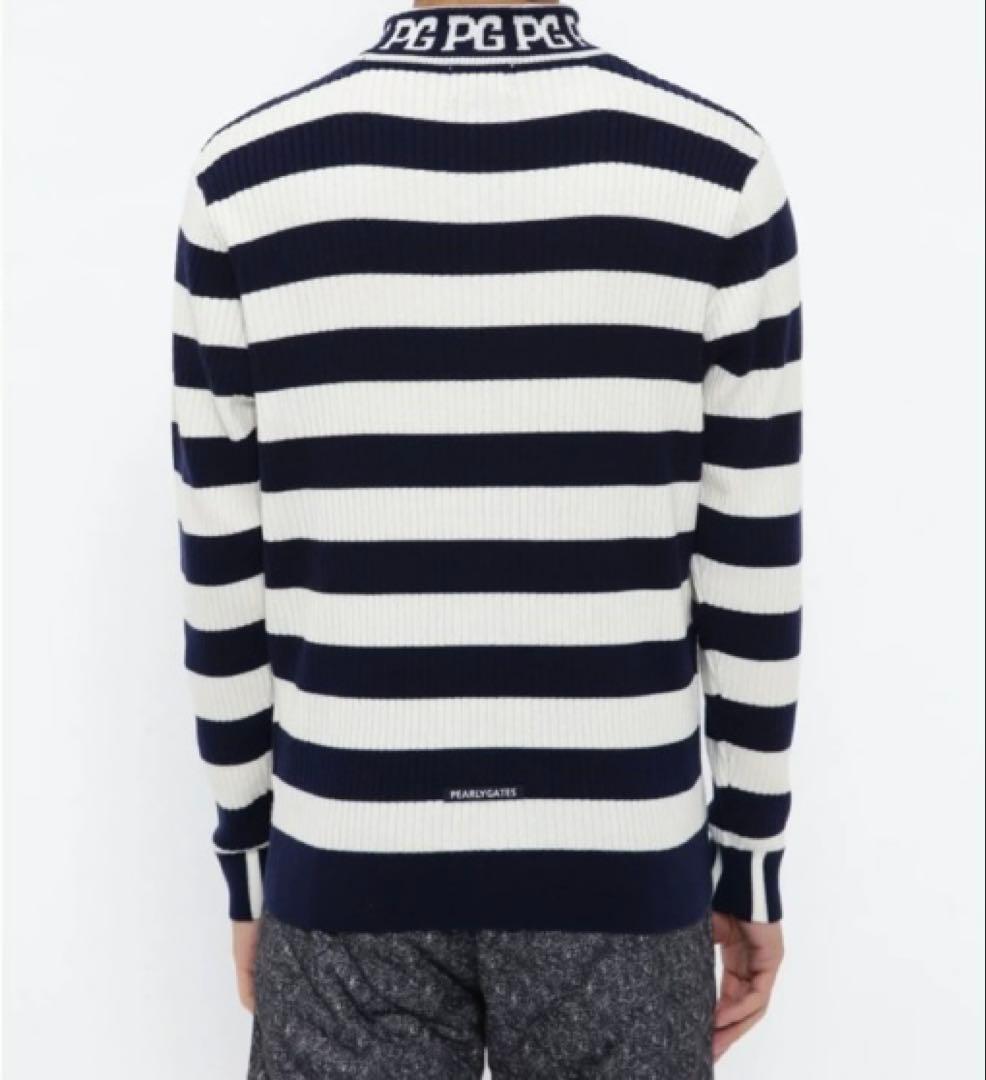 新品 パーリーゲイツ ウールカシミヤ ボーダー柄ハイネックニット(4)M/白紺