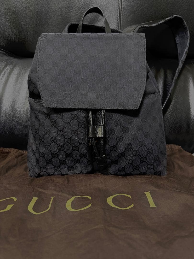 GUCCI　リュック バッグパック デイパック GGナイロン GG柄 大容量 黒