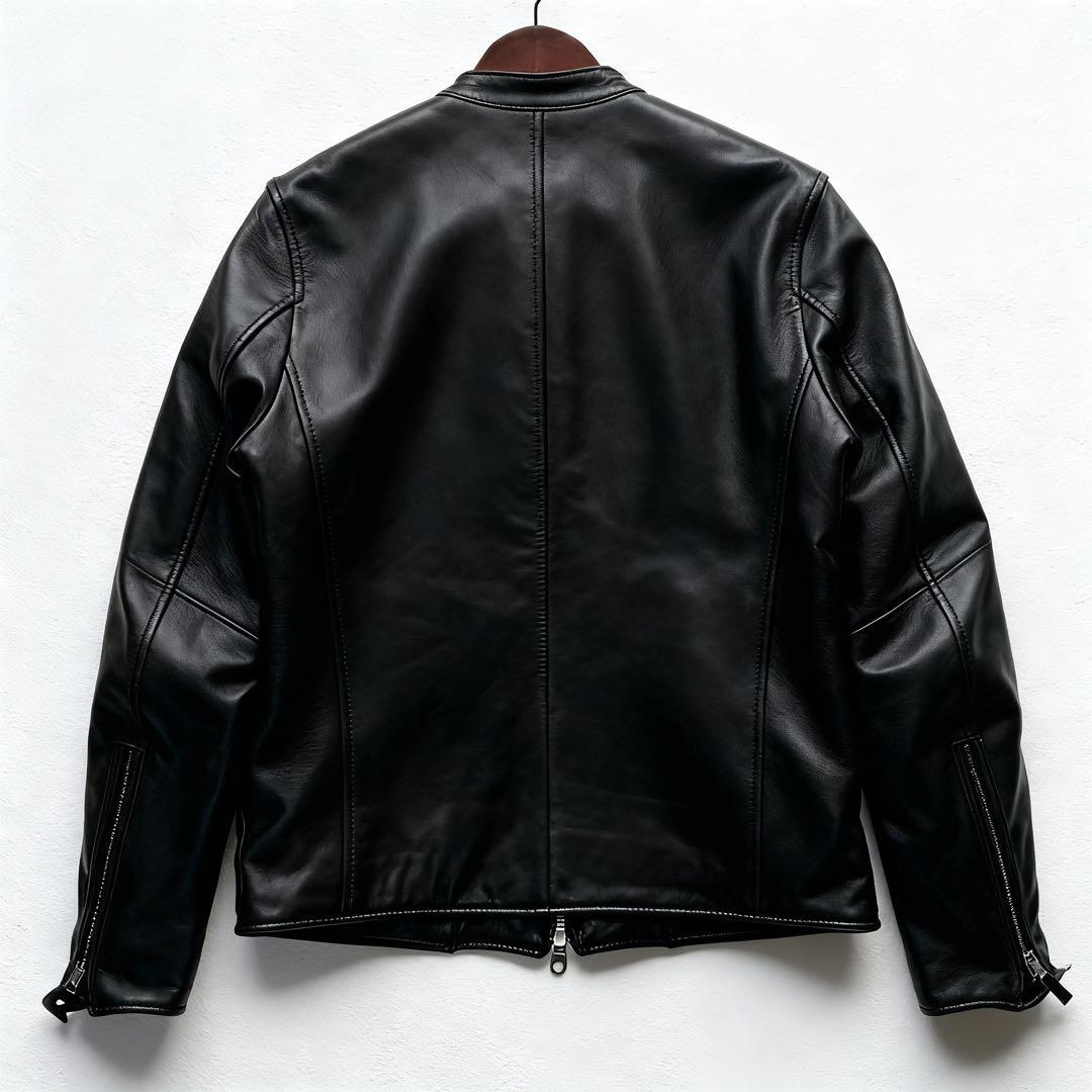 美品 ナノユニバース シングルライダースジャケット L 羊革 ブラック 黒