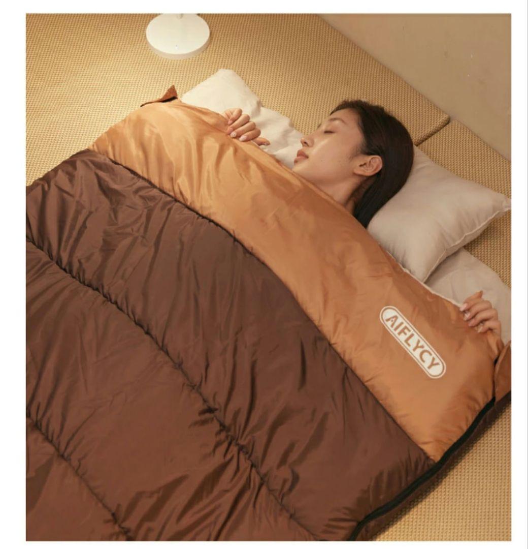 AIFLYCY 寝袋 シュラフ ブラウン 冬用 連結 枕付き 洗濯可 美品
